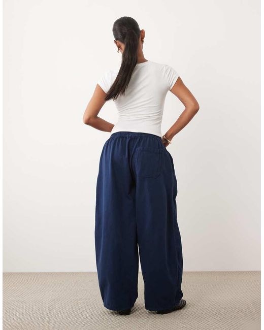 ASOS Blue Asos Design Petite Pull On Tie Waist Trouser