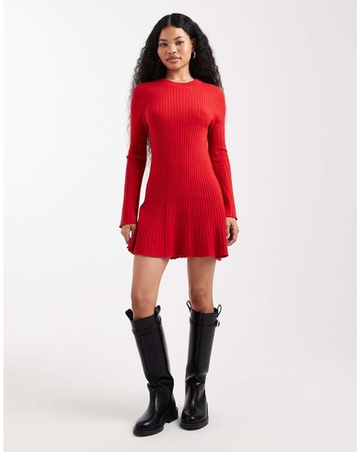 Only Petite Mini Knitted Skater Dress in Red | Lyst
