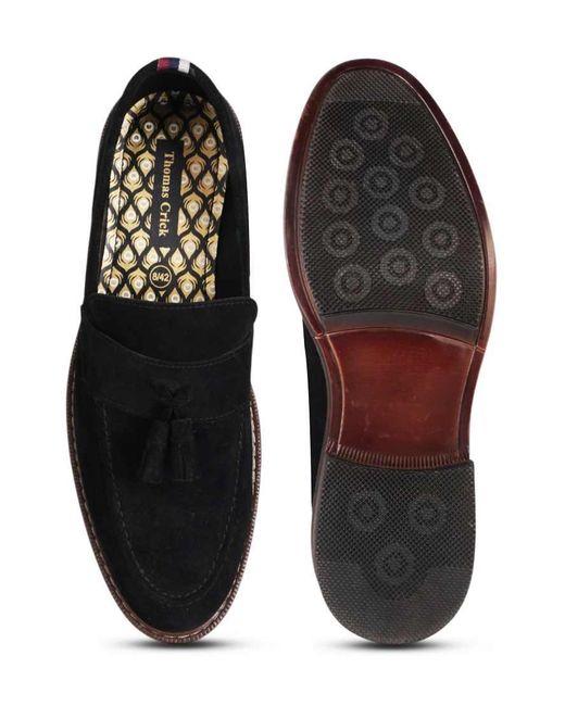 Thomas Crick Black 'Clinton' Leather Tassel Formal Loafer Shoes for men