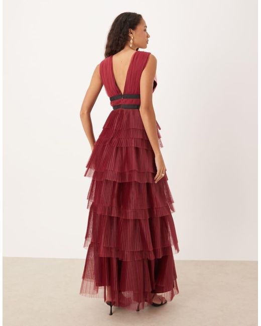 True Decadence Plunging Neck Layered Tulle Maxi Dress