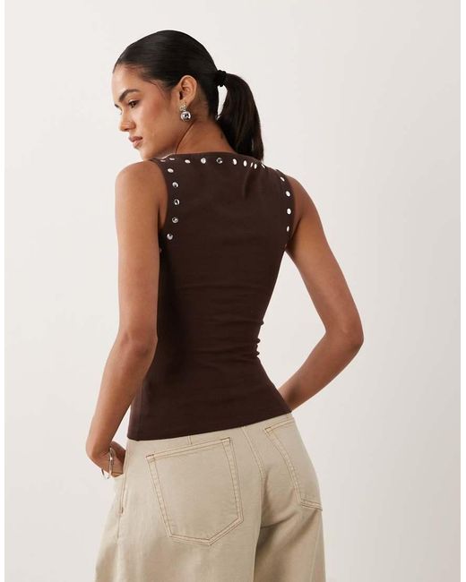 ASOS Brown Tank Top With Stud Details