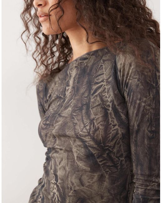 Weekday Gray Long Sleeve Boat Neck Top