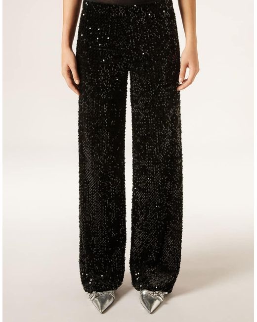 Calzedonia Black Velvet And Sequin Palazzo Trousers