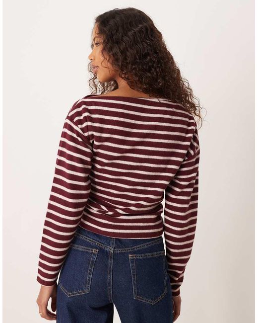 ASOS Red Off Shoulder Cinched Brushed Stripe Top