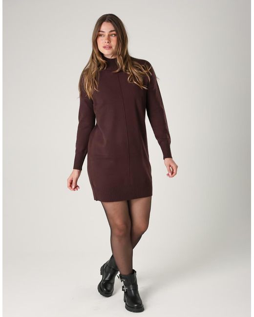 French Connection Purple Cosy Soft Touch High Neck Seam Jumper Mini Dress