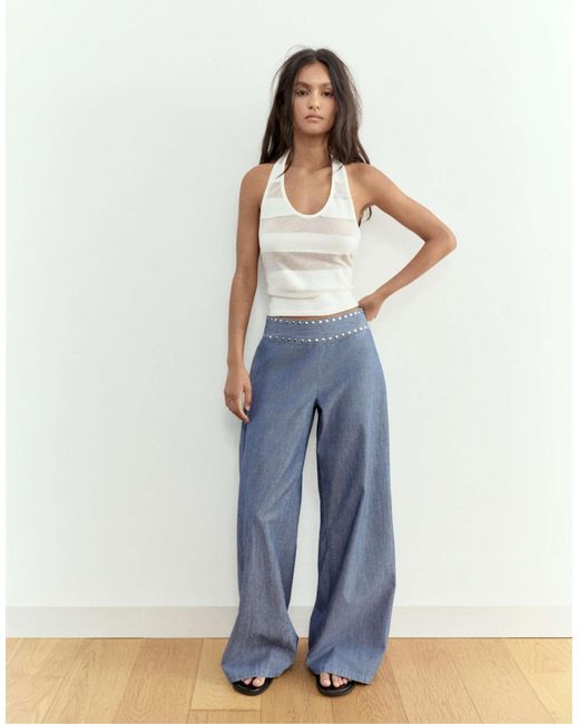 Jean ample orné Pull&Bear en coloris Blue