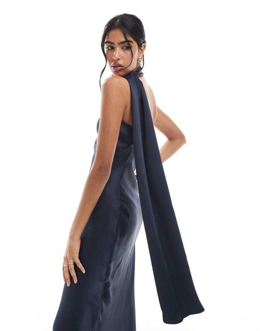 Maids To Measure Blue Bridesmaid One Shoulder Scarf Maxi Dress
