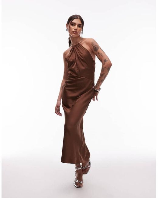 & Other Stories Brown Maxi Dress With Metal Halter Neck Detail And Low Back