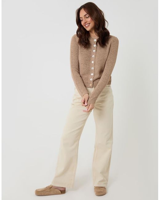 Threadbare Brown Knitted Yarn Crew Neck Cardigan