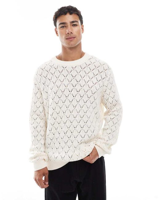 Jack & Jones White Open Knit Jumper for men