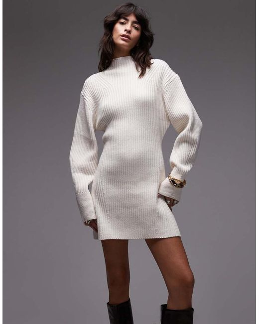 & Other Stories Gray Wool Knitted Mini Jumper Dress With Cinch Waist