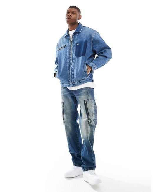 Aiden - veste en jean oversize à fermeture éclair - moyen délavé Tommy Hilfiger pour homme en coloris Blue