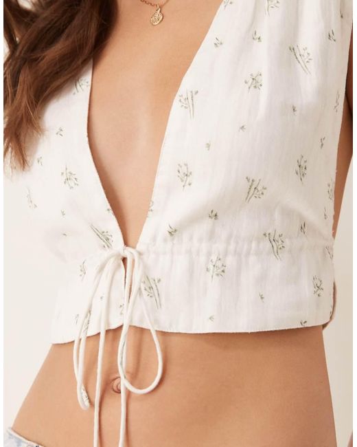esmé studios Natural Esmee Exclusive Tie Front Beach Crop Top