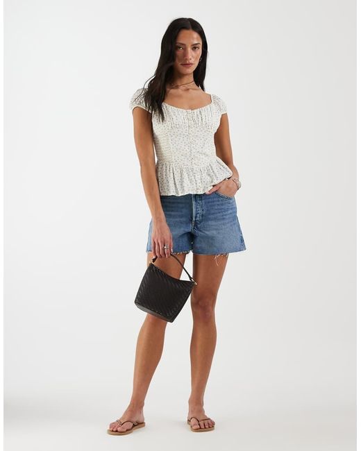 Hollister Gray Sweetheart Neckline Peplum Top