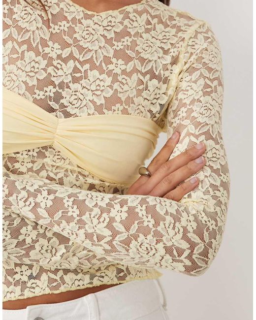 Lioness Natural Midnight Long Sleeve Sheer Lace Top