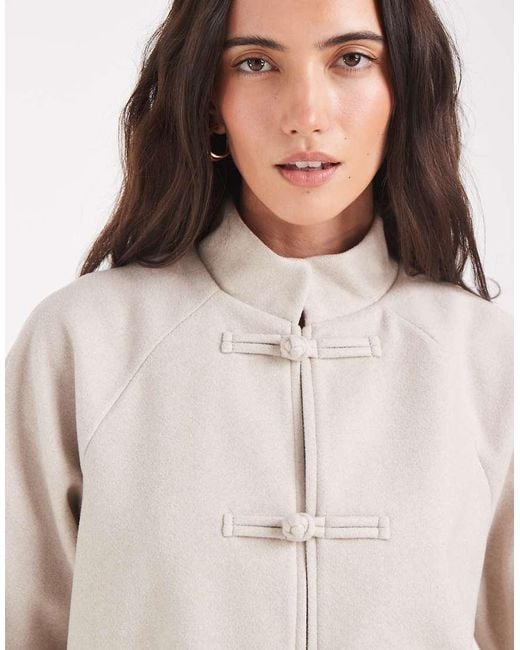 Pieces Natural Mandarin Fastened Funnel Neck Wool-Look Coat