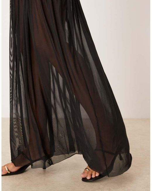ASOS Black High Neck Detail Maxi Dress With Mesh Skirt