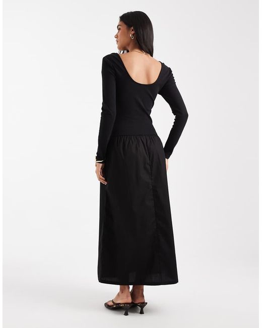ONLY Black Long Sleeve Scoop Neck Midaxi Dress