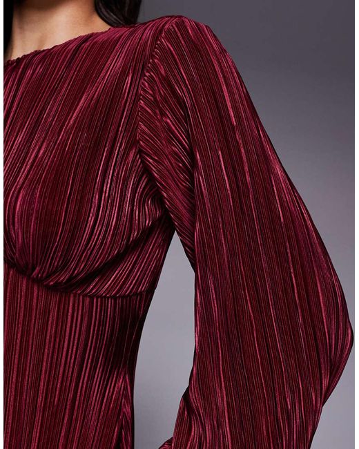 ASOS Purple Plisse Long Puff Sleeve Maxi Dress