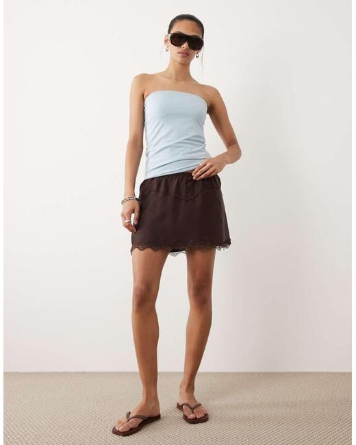 Cotton On Multicolor Estelle Mini Satin Skirt With Lace Trim