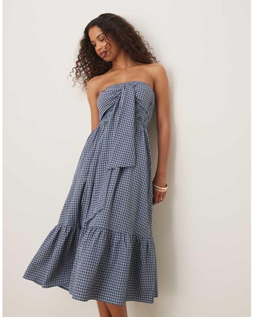 Glamorous Maxi-Jurk Met Gesmokte Taille En Strik Aan De Voorkant in het Blue