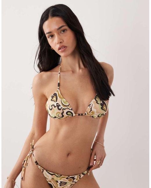 Brave Soul Brown Paisley Print Triangle Bikini Top
