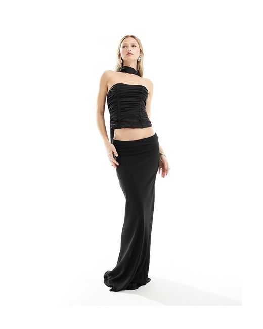 Lioness Black Satin Ruched Bandeau Top With Scarf Neck Co-ord