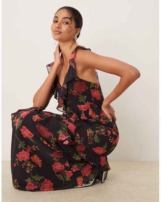 ANAYA Natural Floral Strappy Maxi Dress