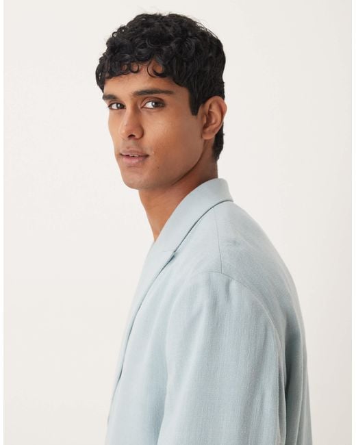 ASOS Blue Boxy Linen Blend Suit Jacket for men