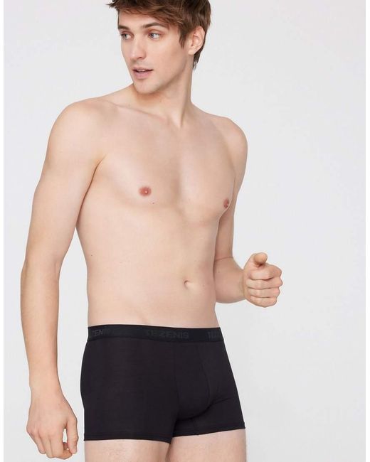 Tezenis Black Stretch Viscose Boxers With Logo Elastic for men