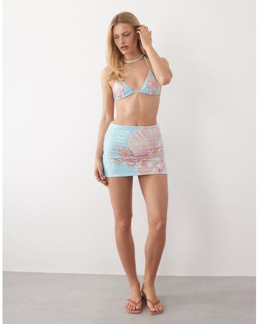 South Beach White Shell Print Mini Skirt