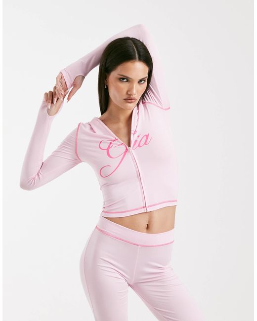 I.AM.GIA Pink Blare Logo Contrast Stitch Zip Through Hoodie