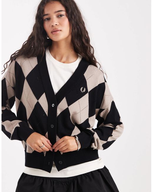 Fred Perry Black Argyle Pointelle Cardigan