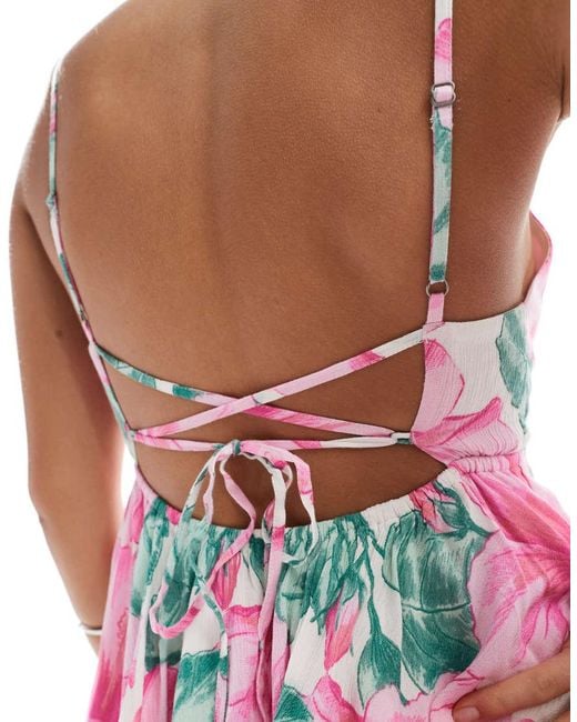 Hollister V Neck Spaghetti Strap Babydoll Tiered Mini Dress