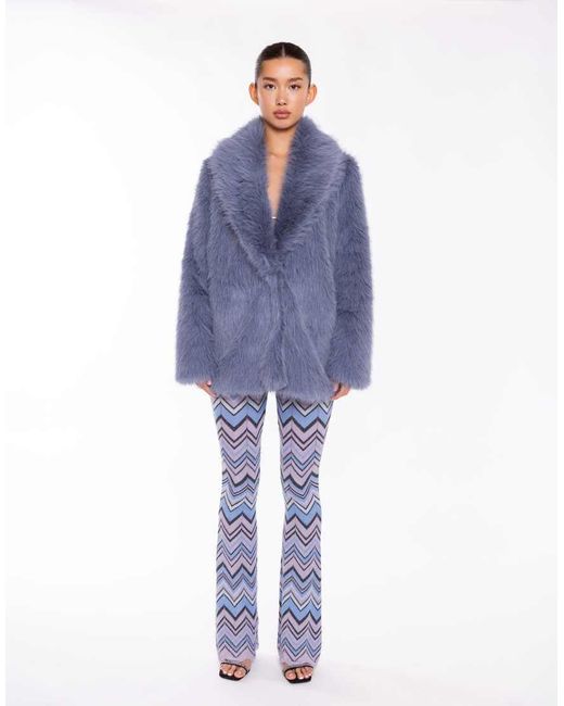 Collective The Label Blue Shawl Collar Faux Fur Coat