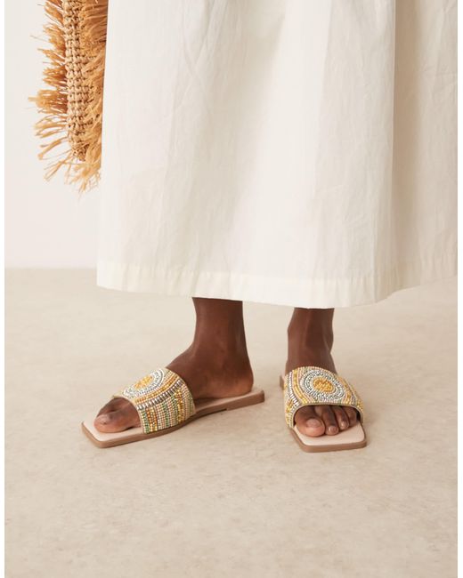 ASOS Brown – fig – flache mules-sandalen mit eckiger zehenpartie und perlen