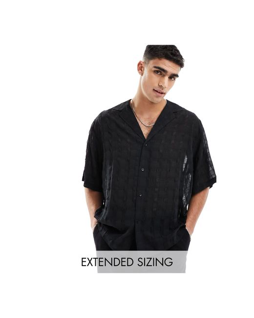 Camicia squadrata oversize a mezza manica con rever di ASOS in Black da Uomo
