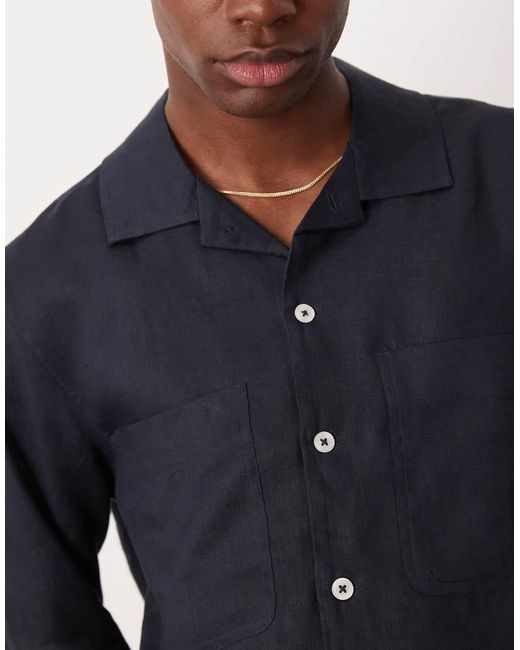 Mango Blue Linen Overshirt for men