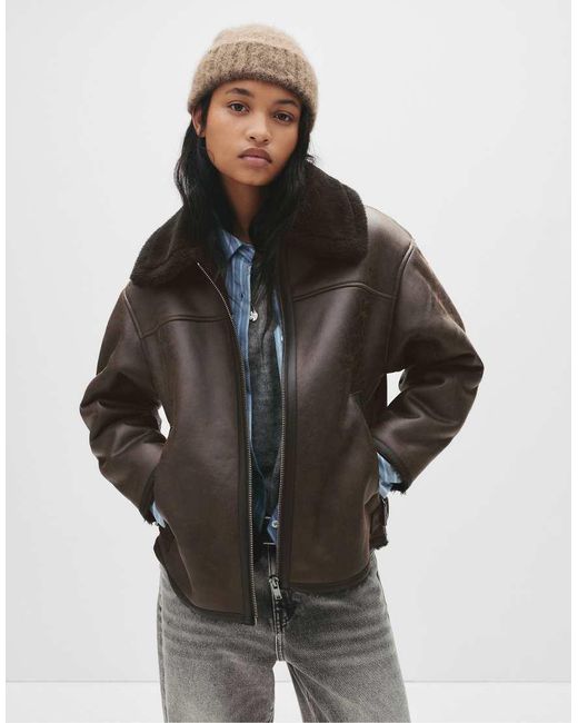 Pull&Bear Pilotenjas Met Shearling Kraag in het Gray