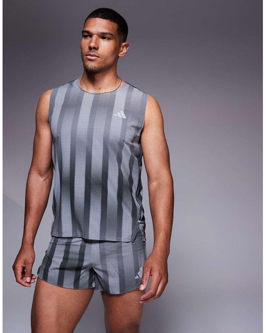 Adidas Originals Blue Adidas Running Adizero Vest With Print for men