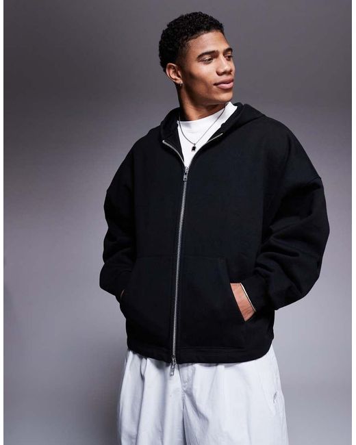 ASOS Oversized Hoodie Van Premium 400Gsm Zware Stof Met Vaste Zoom En Ritssluiting in het Black voor heren