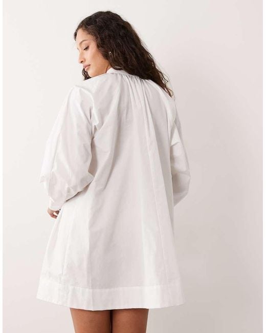 ASOS Pink High Neck Tie Poplin Mini Dress With Puff Sleeve