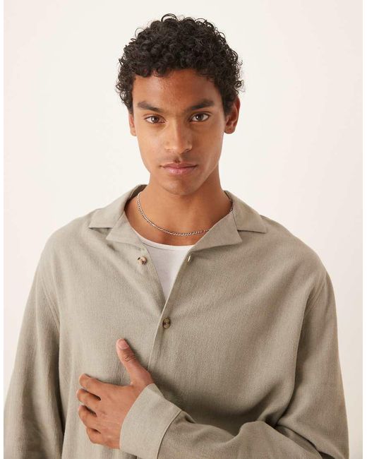 Camisa Verde De Corte Cuadrado Con Cuello De Solapas De Lino De (Parte De Un Conjunto) ASOS de hombre de color Natural