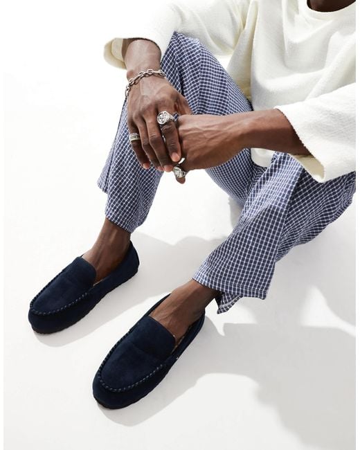 Tommy Hilfiger Blue Moccassin Suede Slippers for men