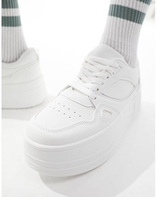 London Rebel White Chunky Paneled Flatform Sneakers