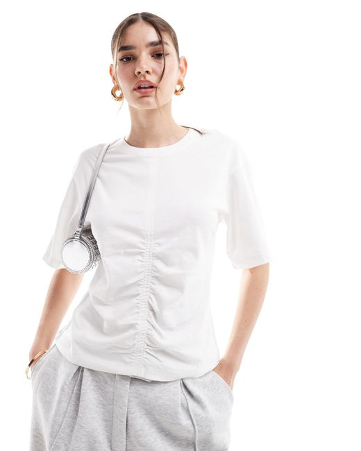 & Other Stories White T-shirt Top With Ruched Front