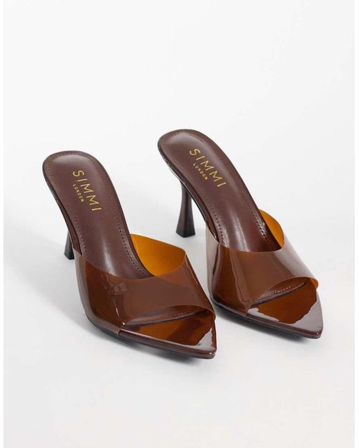 SIMMI Brown Simmi London Santo Wide Fit Heeled Mule Sandals