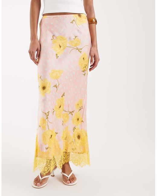 Never Fully Dressed Metallic Maeva Satin Maxi Skirt With Lace Trim Hem