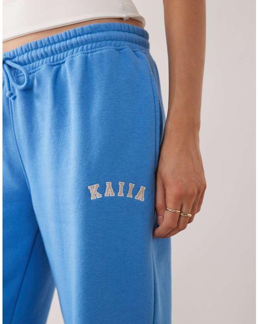 Kaiia Blue Cotton Rich Embroidered Logo Wide Leg Jogger Co-Ord