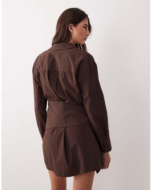ASOS Brown Shirt Dress With Scarf Tie Detail